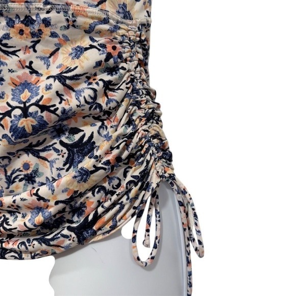 Athleta Womens XS Floral Ruched Rash Guard Swim Top Zip Front Vacation Beach - Picture 3 of 10